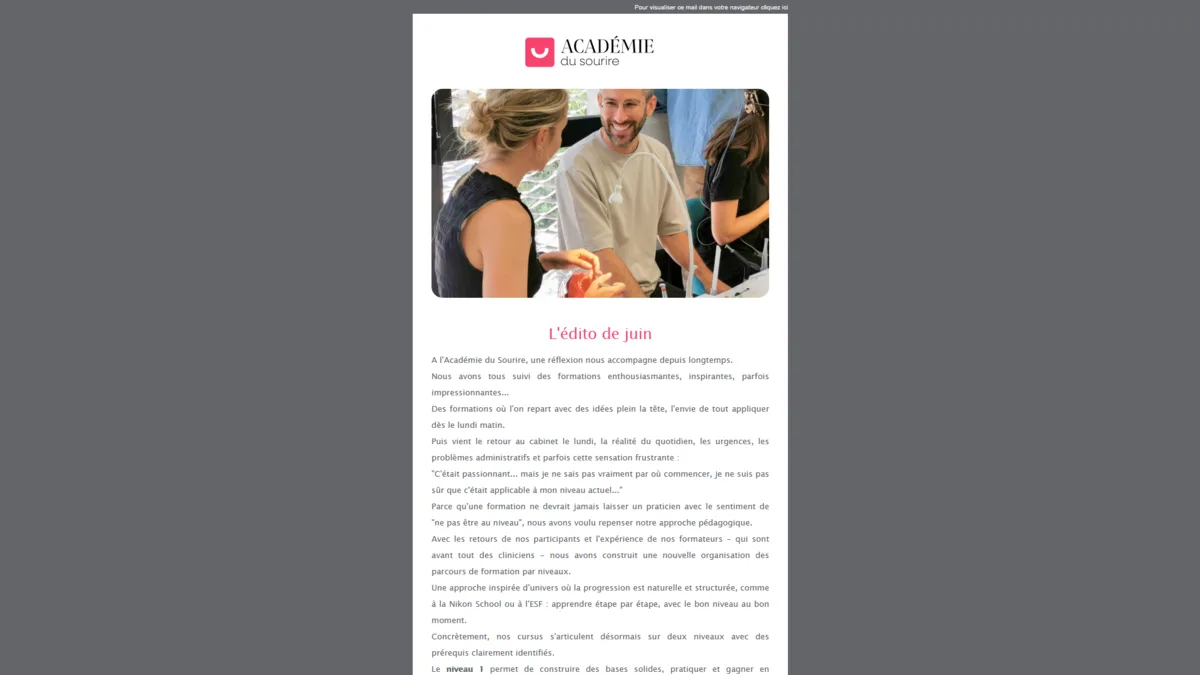 E-mailing professionnel et campagnes email d'entreprise Newsletter Académie du sourire par JPCW