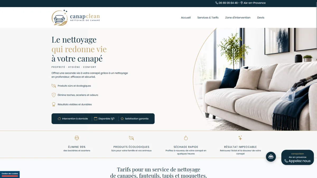 Développement WordPress professionnel canapclean par JPCW