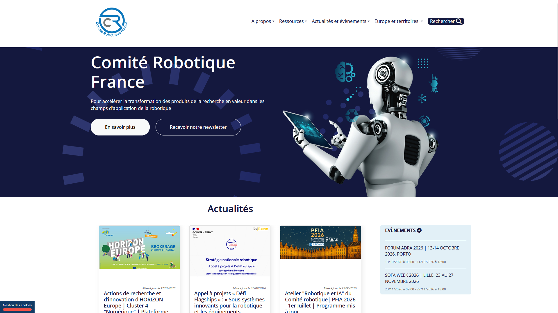 Développement Drupal entreprise Comité Robotique France par JPCW