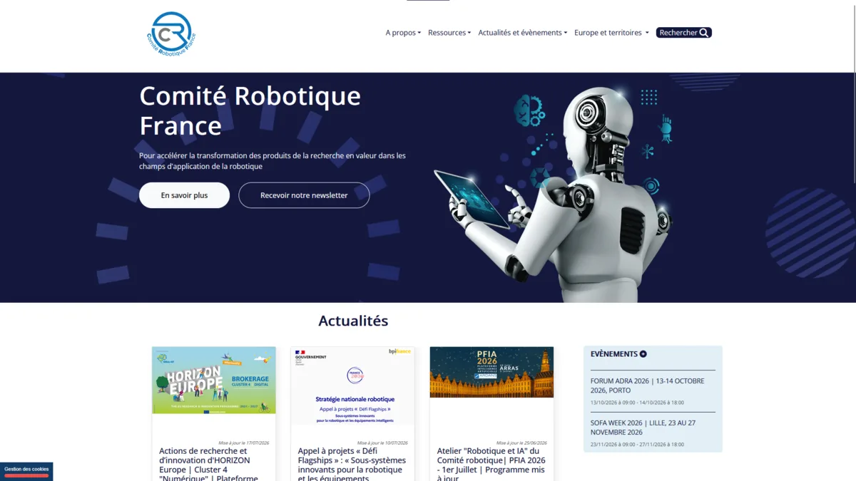 Développement Drupal entreprise Comité Robotique France par JPCW