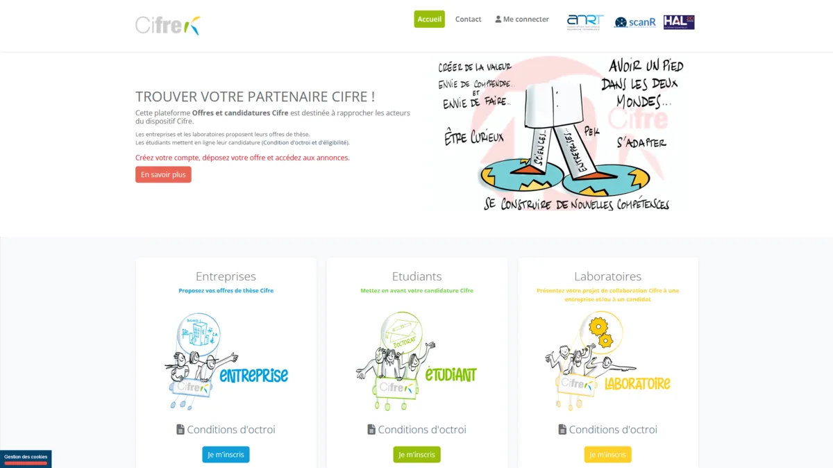 Développement PHP sur mesure plateforme Offres et candidatures Cifre par JPCW